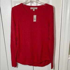 Ann Taylor Loft Coral Red Long Sleeve Knit Sweater Top Size Small NWT